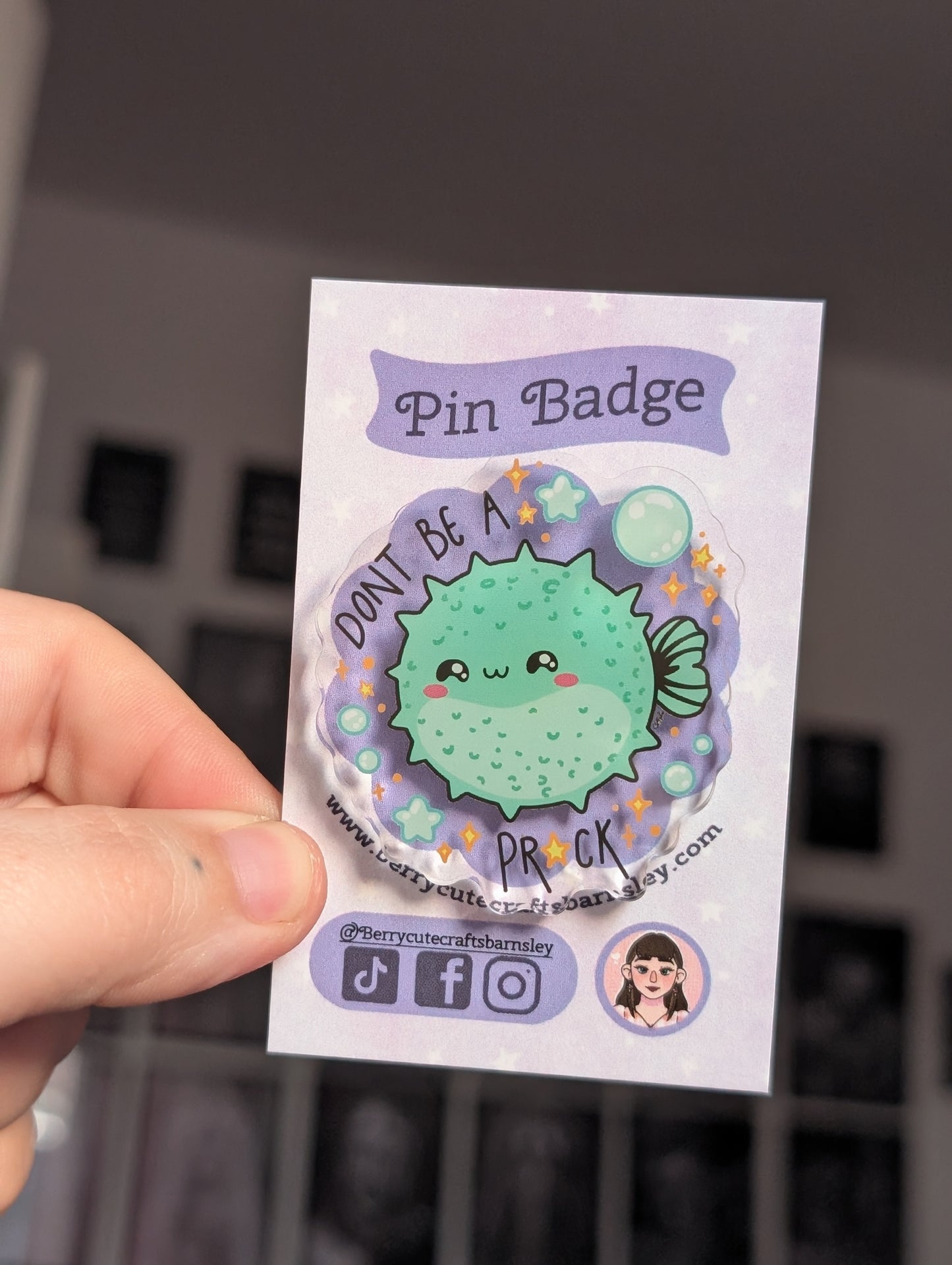 Percy the pufferfish acrylic pin