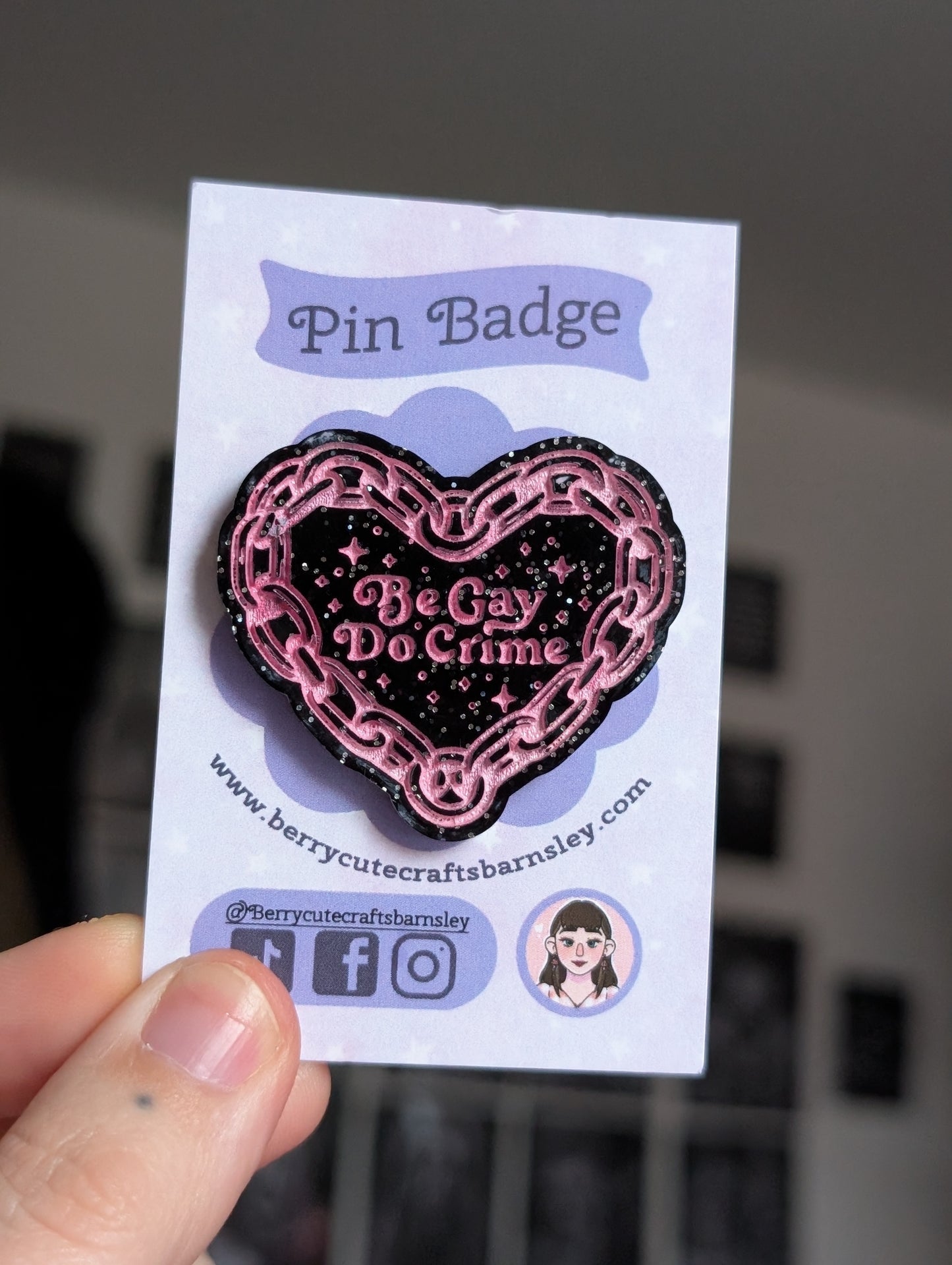 Be gay do crimes black and pink acrylic pin