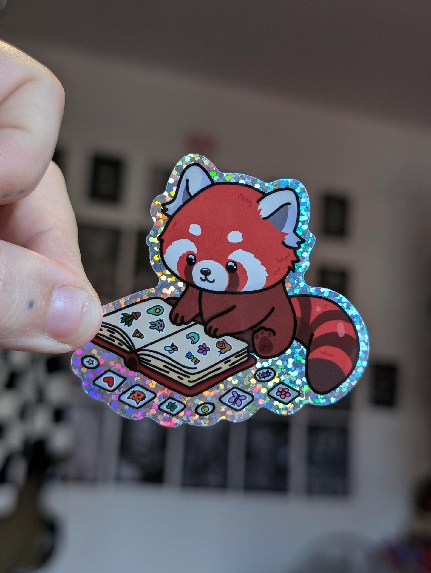 Sticker collecting red panda sparkle sticker
