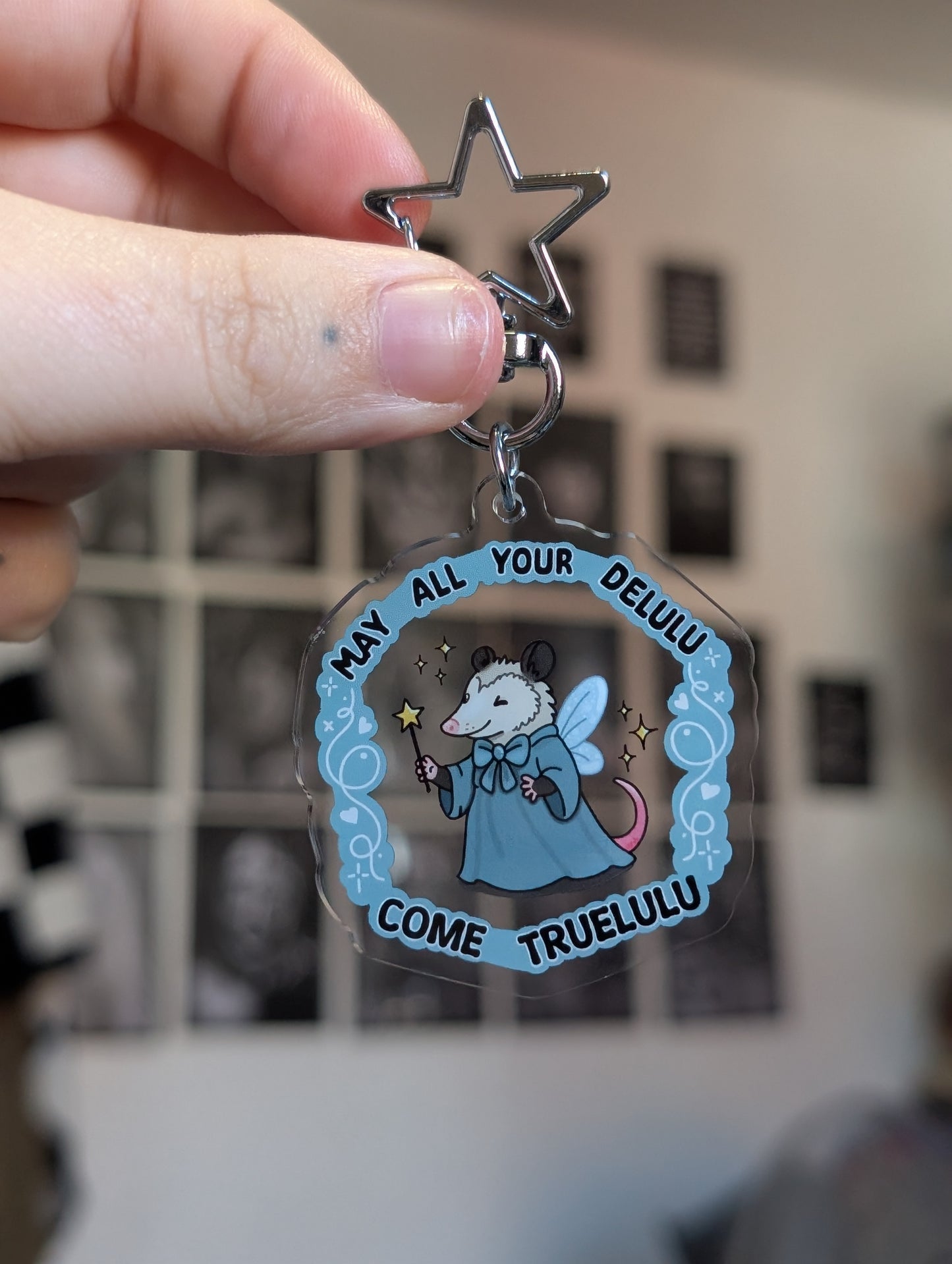 Delulu fairy god possum keyring