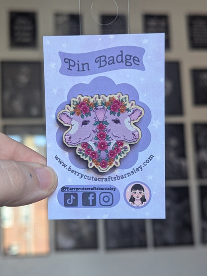 Lavender twin cow pin badge