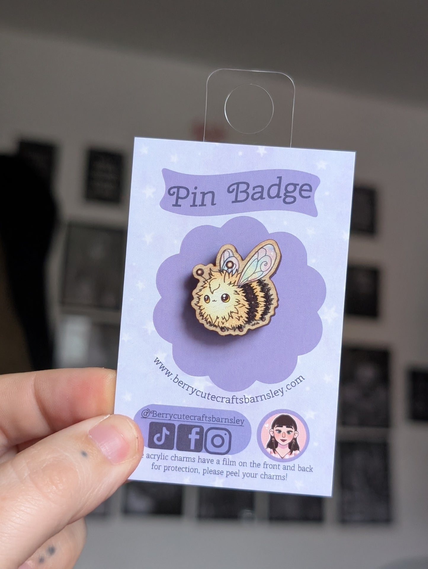 Bumble bee wooden pin badge