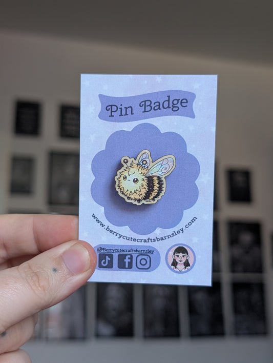 Bumblebee wooden pin badge