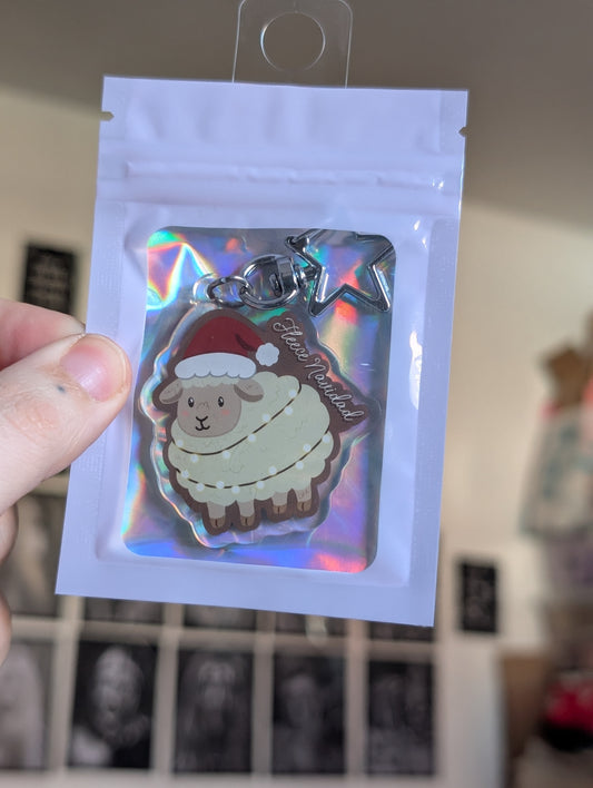 Fleece navidad sheep keyring