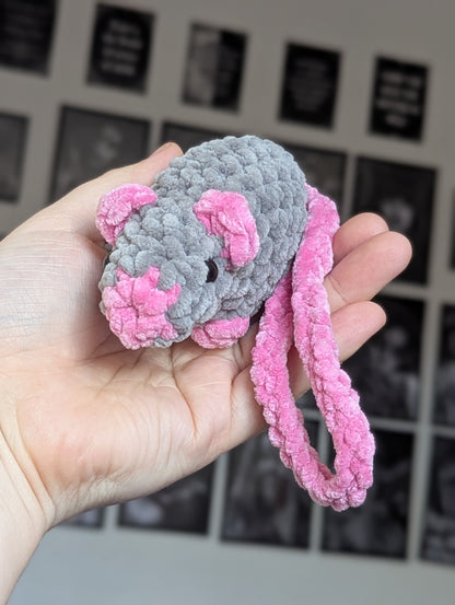 Rat plush charm grey and pink