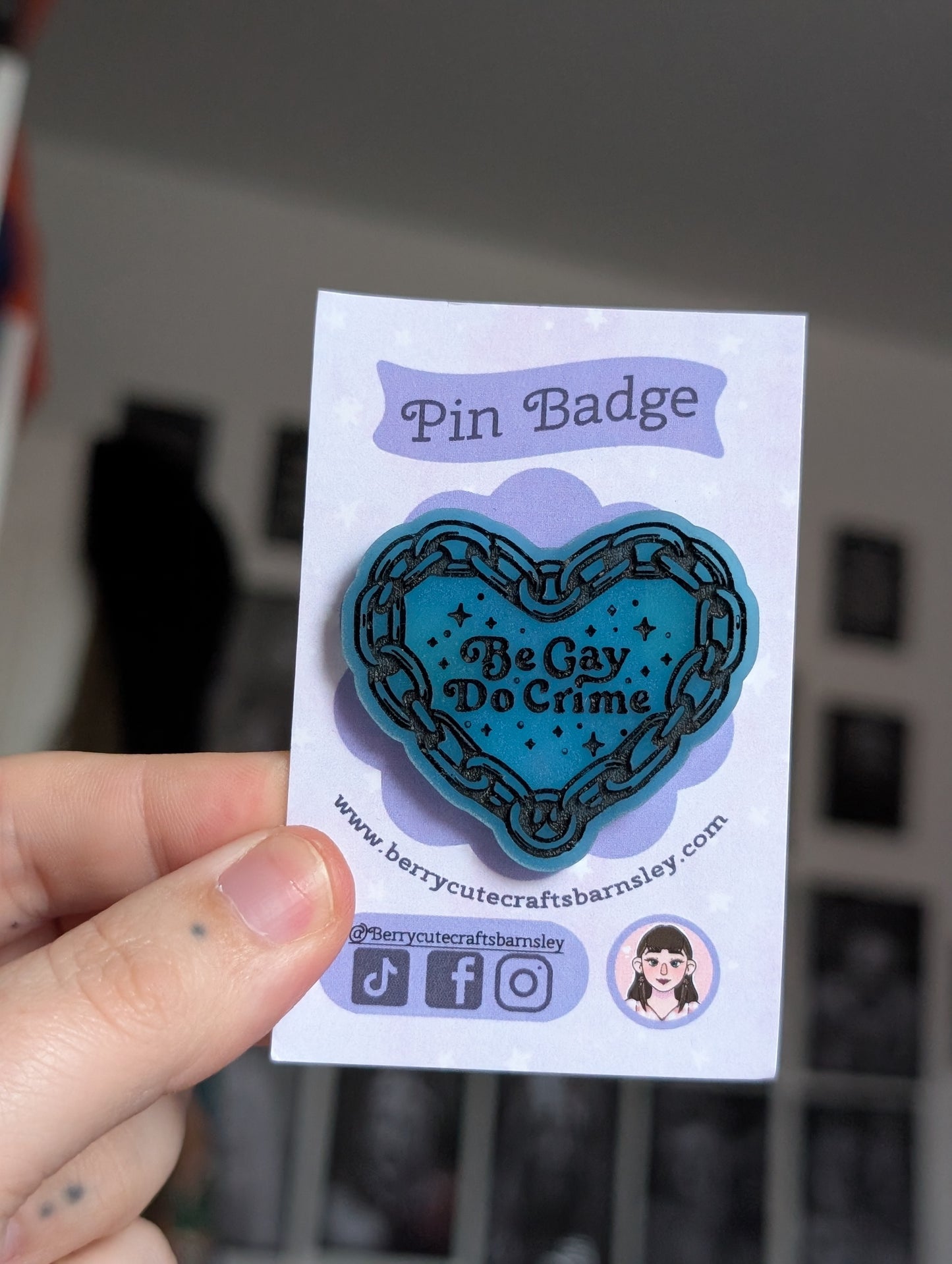 Be gay do crimes glow blue acrylic pin