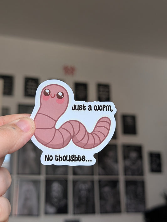Worm no thoughts sticker