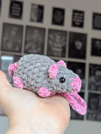 Rat plush charm grey and pink