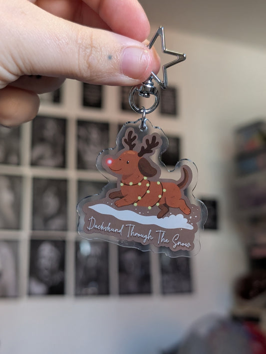 Daschund through the snow keyring