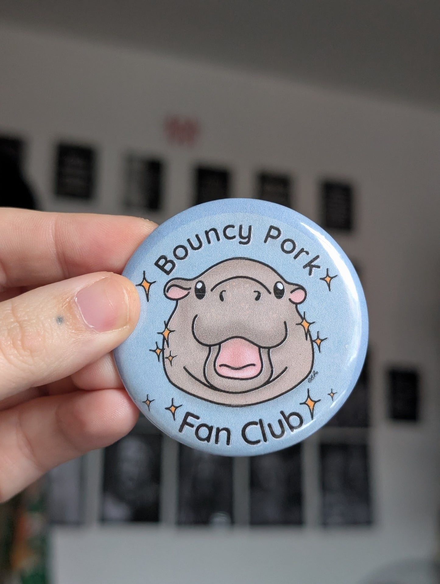 Moo deng inspired button badge