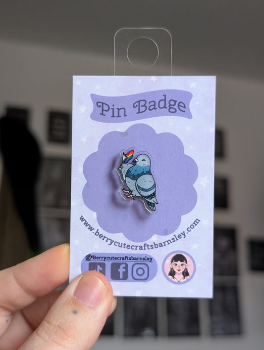 Gerard the pride pigeon 1" pin badge