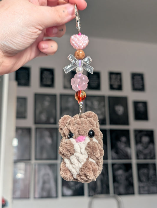 Baby hamster charm keyring brown