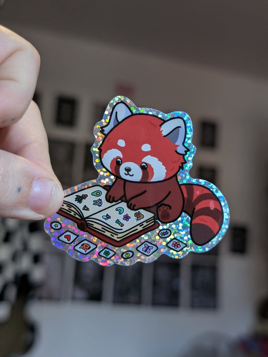 Sticker collecting red panda sparkle sticker