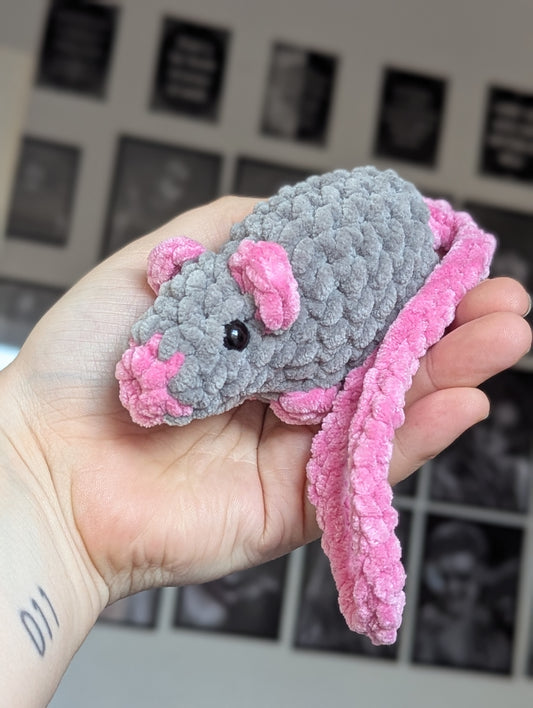 Rat plush charm grey and pink