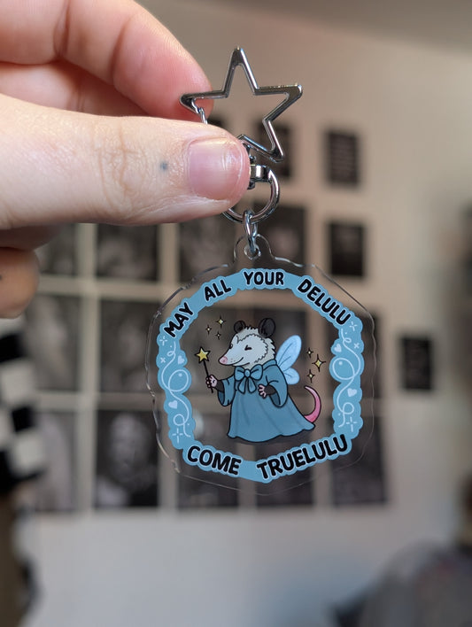 Delulu fairy god possum keyring
