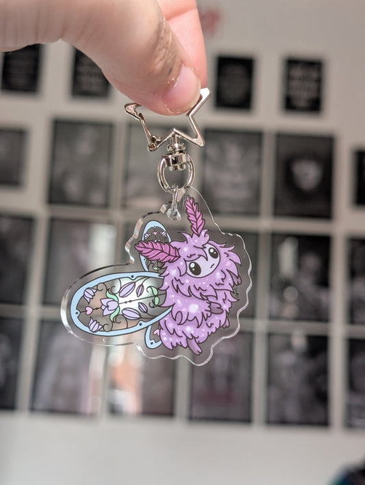 Fluffy moth purple keyring